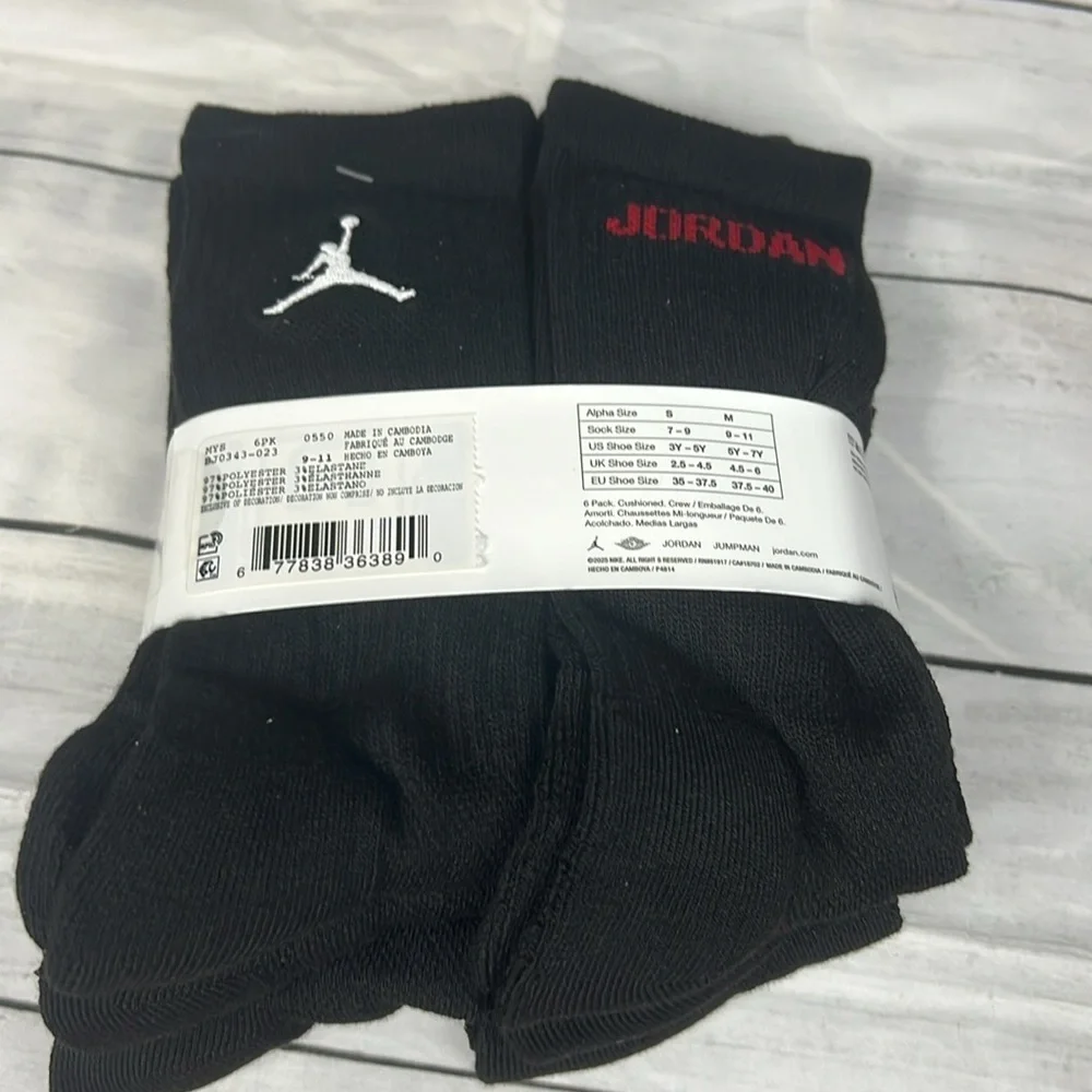 Nike Jordan Boys Crew Socks (6-Pack) | Size YTH 5Y–7Y WMN 6-10/ Men 6-8